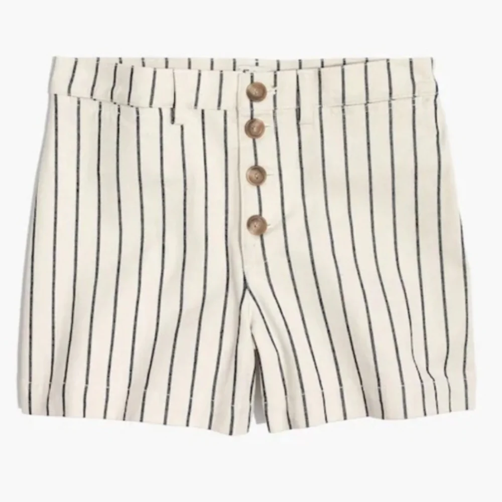 MADEWELL The Emmett Striped White  and Navy Denim Women's High Waisted Shorts 31